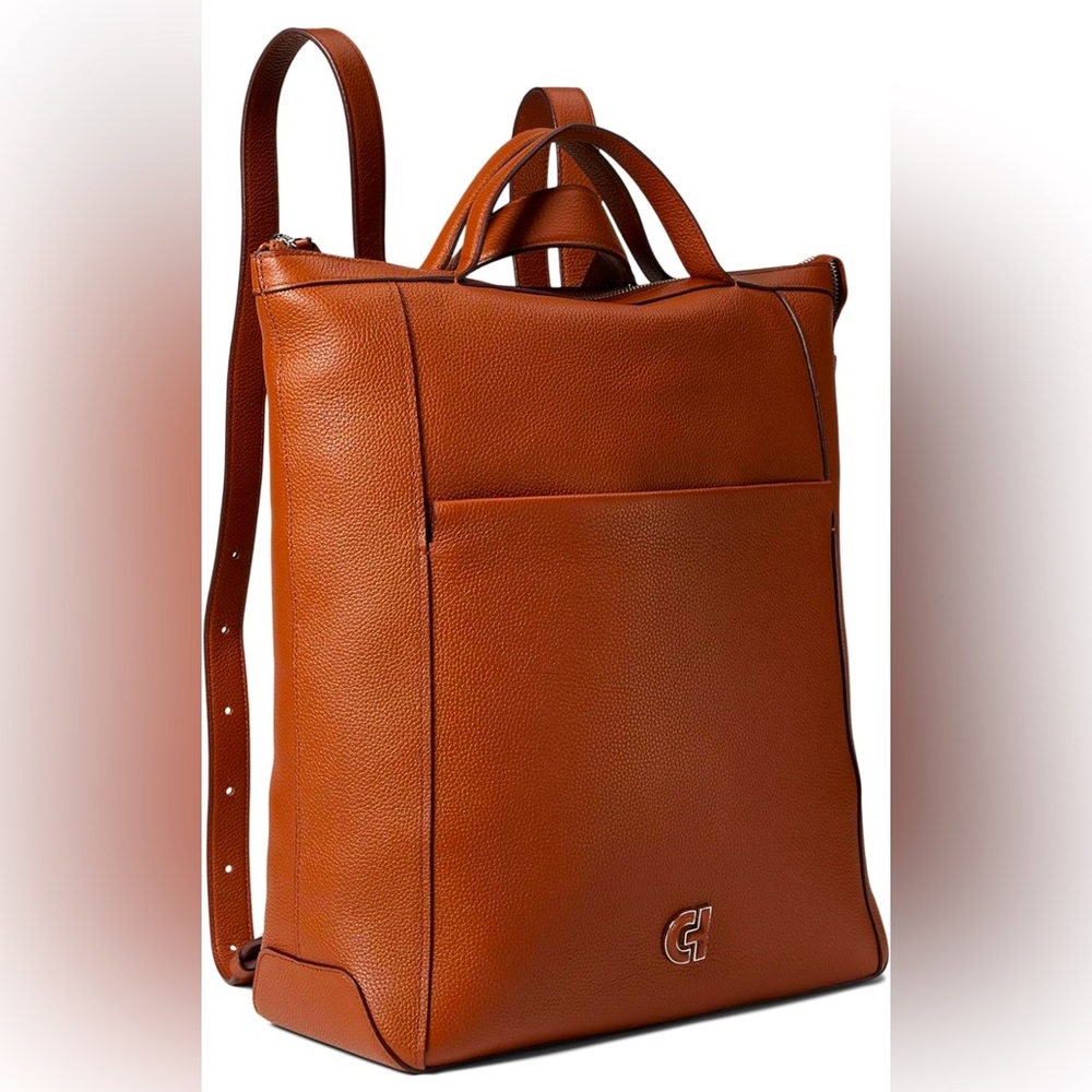 NWT COLE HAAN Grand Ambition leather convertible medium backpack tote bag -TAN